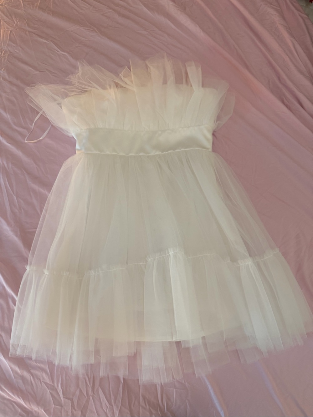 White Tulle Strapless Party Dress